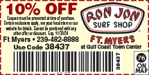 Discount Coupon for Ron Jon Surf Shop - Gulf Coast Town Center